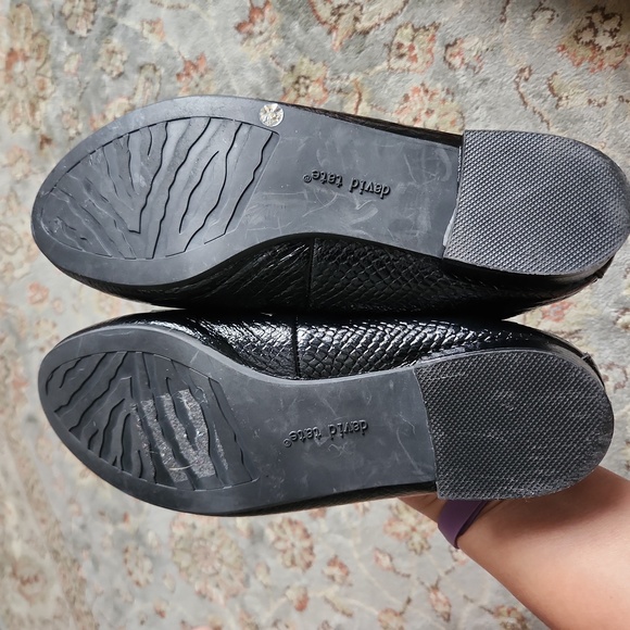 David Tate "Tamis" black snakeskin embossed bow accent flats - Picture 9 of 13